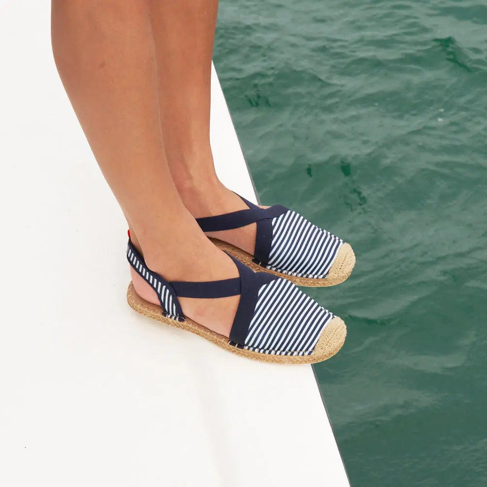 NAVY/WHITE MICROSTRIPE - WOMENS SEAFARER SLINGBACK Sea Star Beachwear