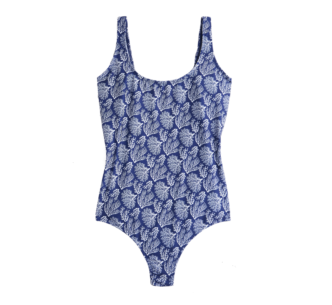 COVER SWIM NAVY COASTAL CORAL  - WOMENS CLASSIC TANK SUIT